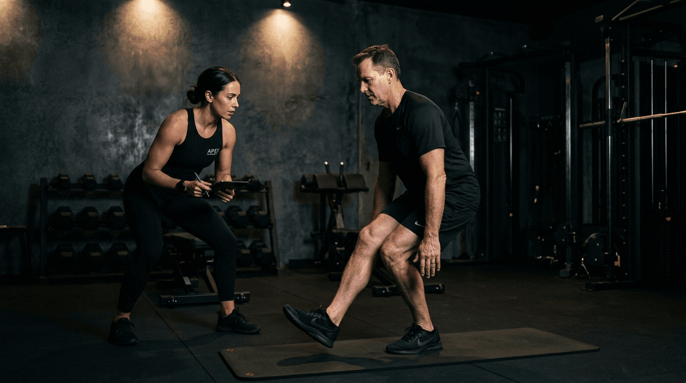 Personal trainer conducting a physical assessment at Executive Fit Club